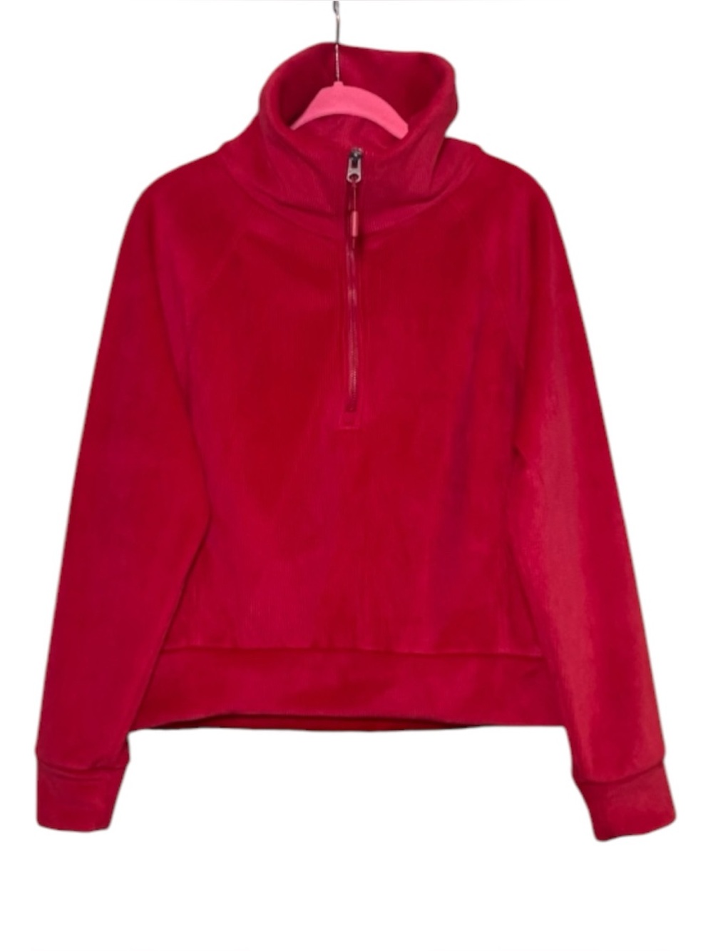 Kyodan Cropped Ribbed Velour Quarter Zip Sweatshirt Oversized M Red